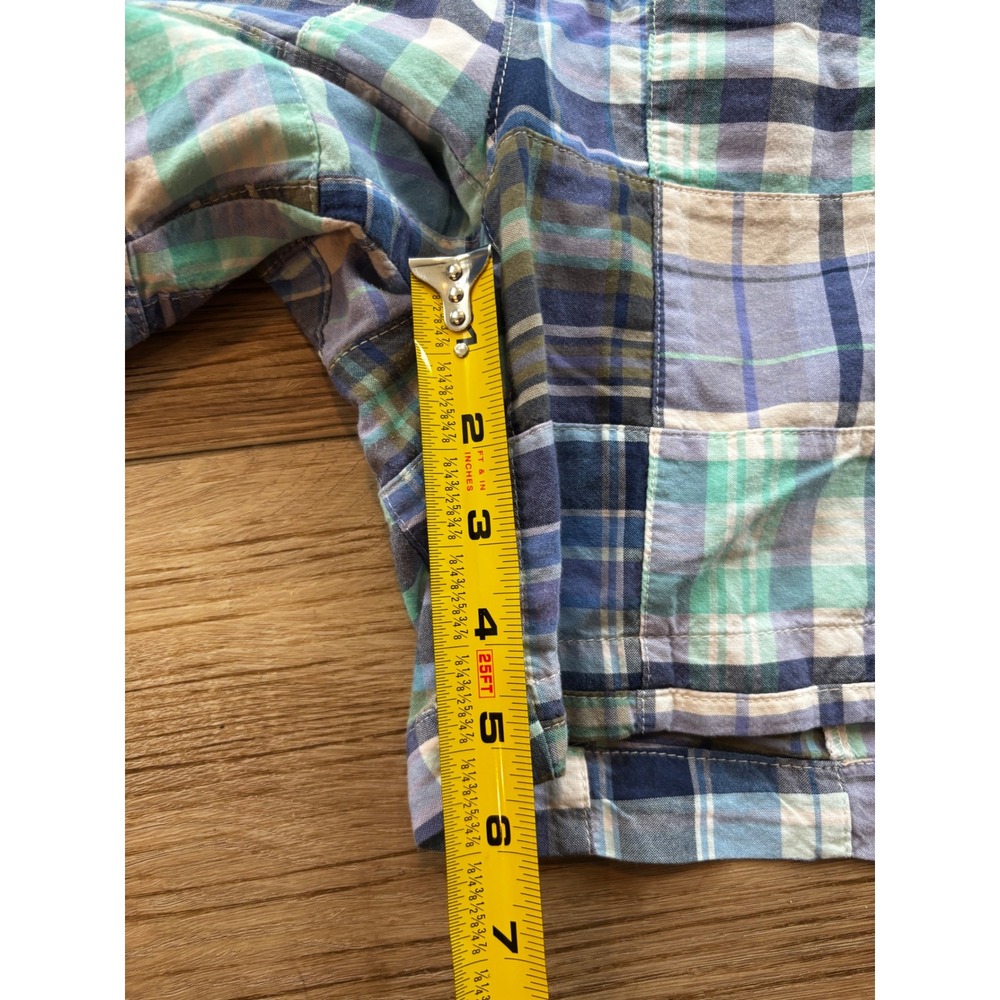LL Bean Favorite Fit Patchwork Madras Shorts Blue Green Plaid Cotton Womens 20 - Picture 5 of 9